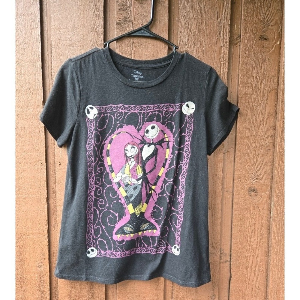 Nightmare Before Christmas Jack Sally Heart T-Shirt Small Black Disney